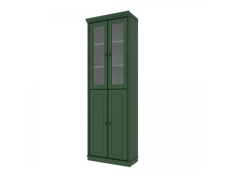 Estante Biblioteca 220 cm com duas portas de madeira e duas portas de vidro na cor verde | Coleção Biblioteca